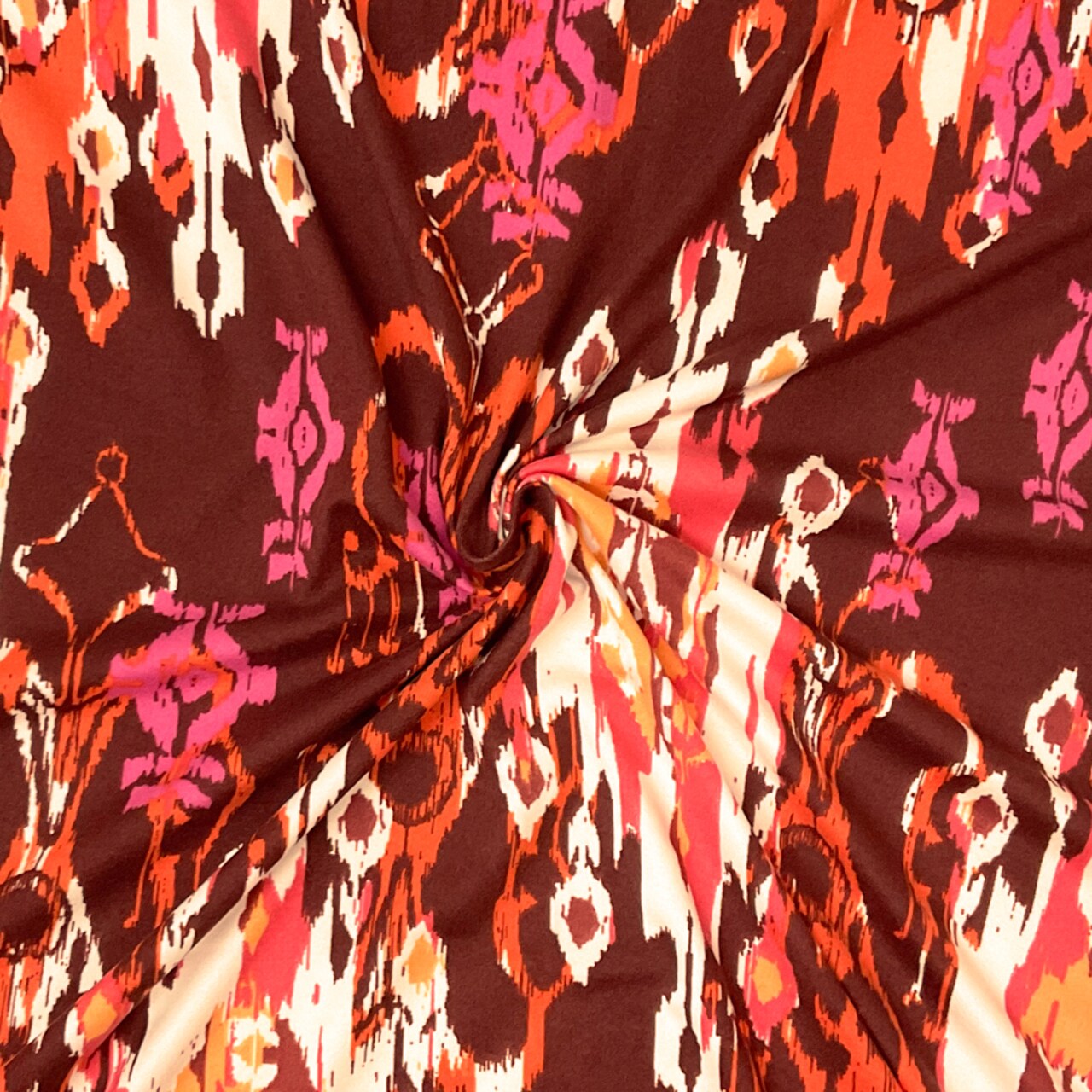 Brown-Multi Poly Spandex Stretch Abstract Print DB Jersey Knit Fabric By the Yard